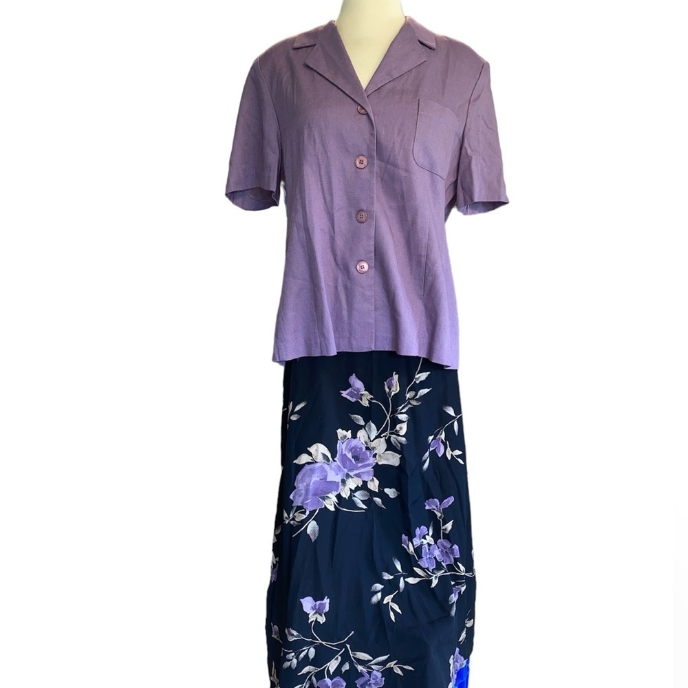 Dress Barn 2 pc set skirt/blouse button down short sleeve maxi skirt size 14 NWT